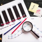 Charts and graphs highlighting retail sales growth, utilizing a magnifying glass for detail.